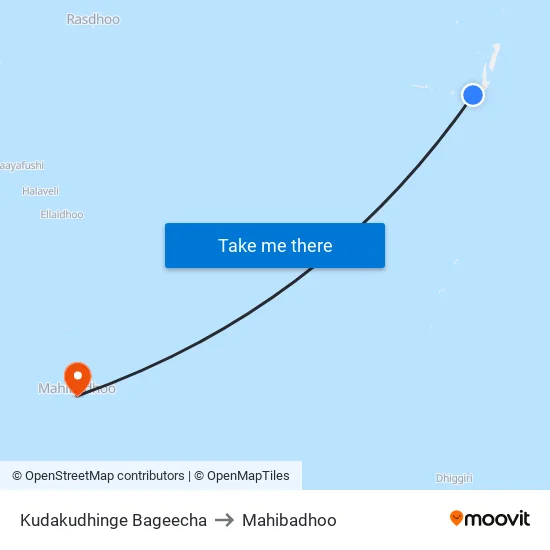 Kudakudhinge Bageecha to Mahibadhoo map