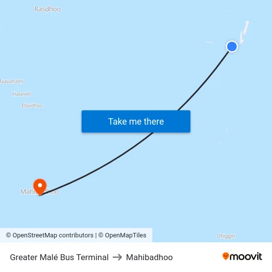 Greater Malé Bus Terminal to Mahibadhoo map