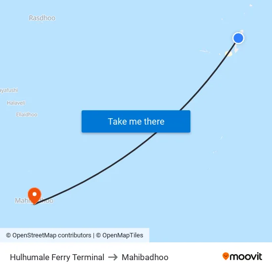 Hulhumale Ferry Terminal to Mahibadhoo map