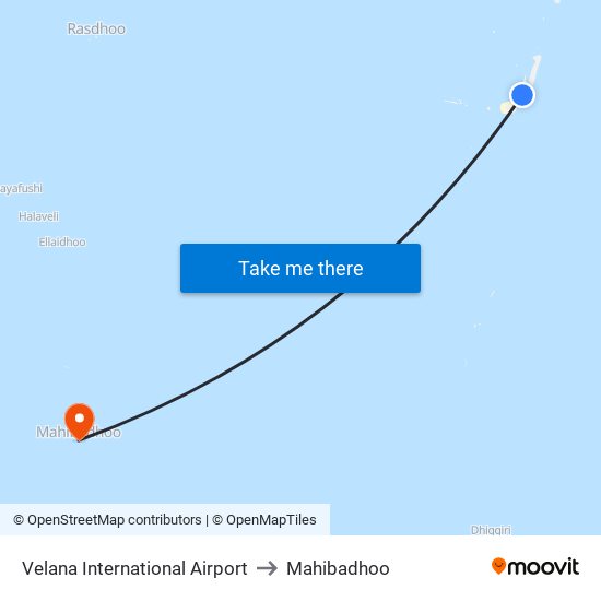 Velana International Airport to Mahibadhoo map