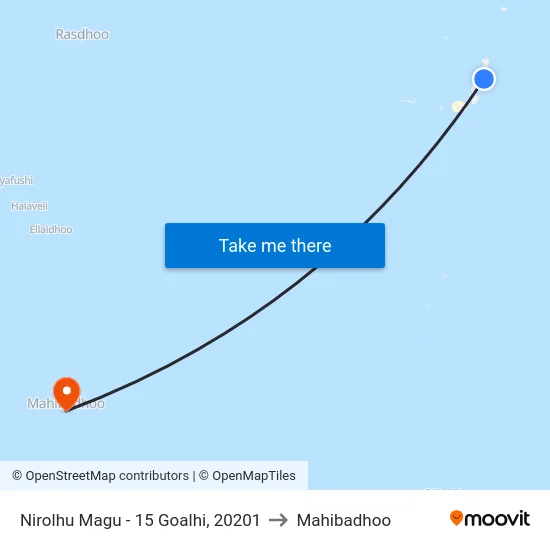 Nirolhu Magu - 15 Goalhi, 20201 to Mahibadhoo map