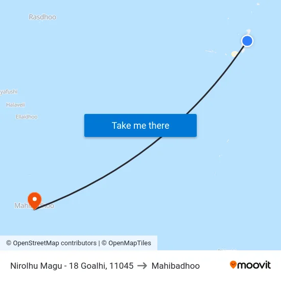 Nirolhu Magu - 18 Goalhi, 11045 to Mahibadhoo map