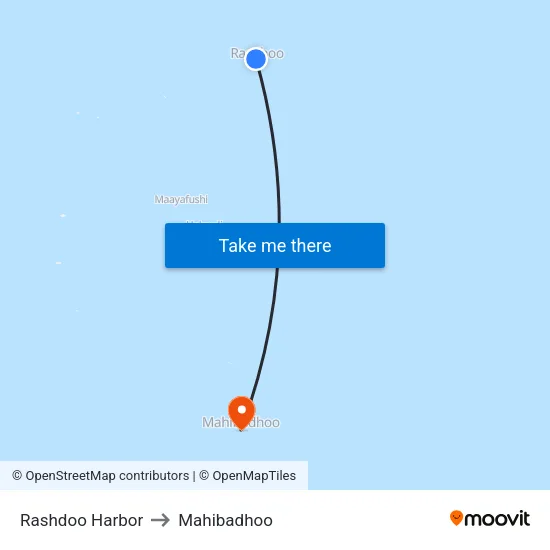 Rashdoo Harbor to Mahibadhoo map