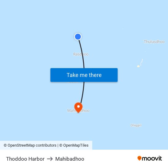 Thoddoo Harbor to Mahibadhoo map