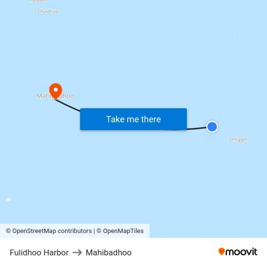 Fulidhoo Harbor to Mahibadhoo map