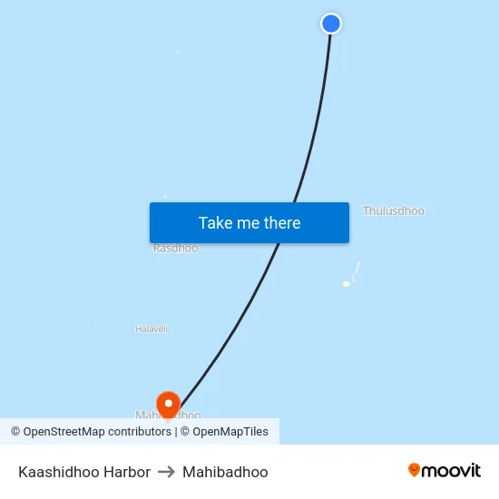 Kaashidhoo Harbor to Mahibadhoo map
