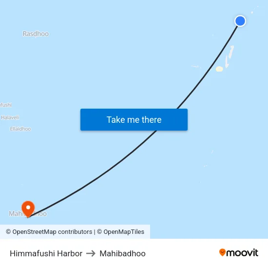 Himmafushi Harbor to Mahibadhoo map