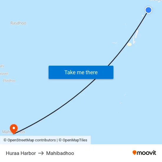 Huraa Harbor to Mahibadhoo map