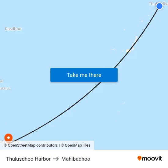 Thulusdhoo Harbor to Mahibadhoo map