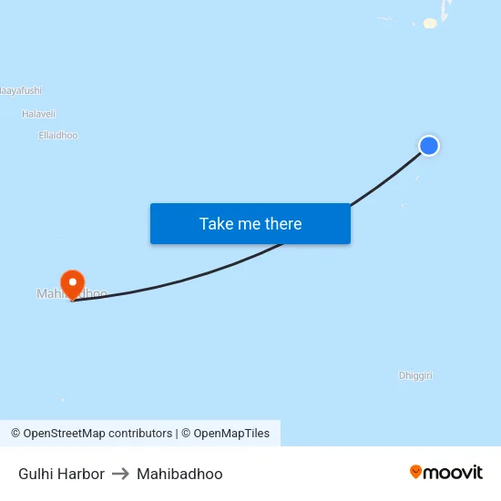Gulhi Harbor to Mahibadhoo map