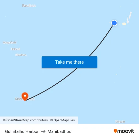 Gulhifalhu Harbor to Mahibadhoo map