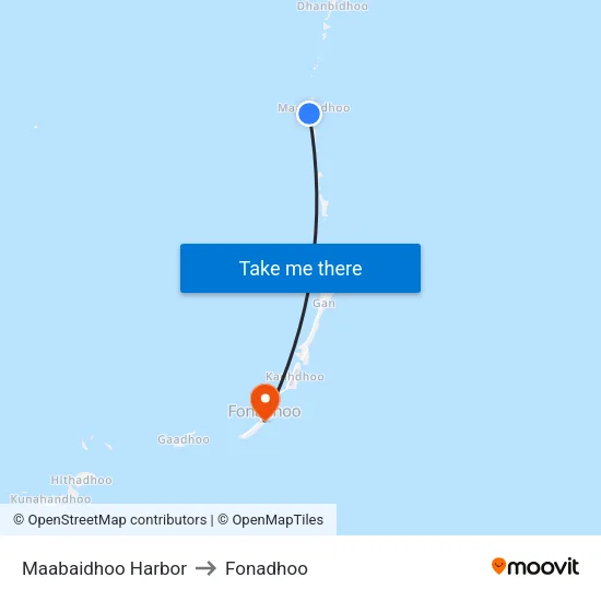 Maabaidhoo Harbor to Fonadhoo map