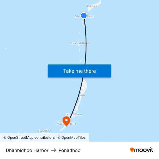 Dhanbidhoo Harbor to Fonadhoo map
