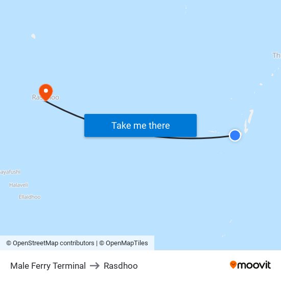 Male Ferry Terminal to Rasdhoo map