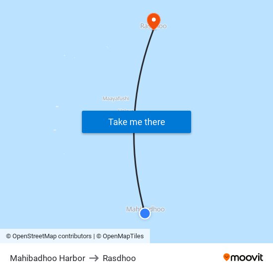 Mahibadhoo Harbor to Rasdhoo map