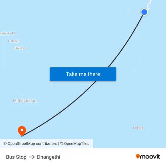 Bus Stop to Dhangethi map