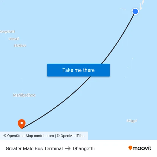 Greater Malé Bus Terminal to Dhangethi map