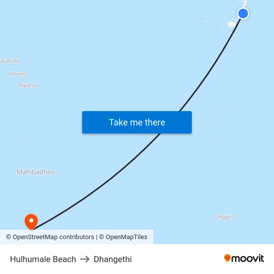 Hulhumale Beach to Dhangethi map