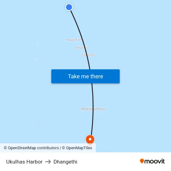 Ukulhas Harbor to Dhangethi map