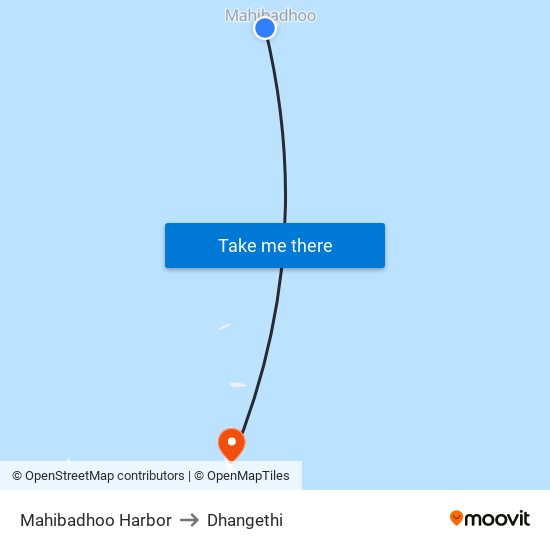 Mahibadhoo Harbor to Dhangethi map