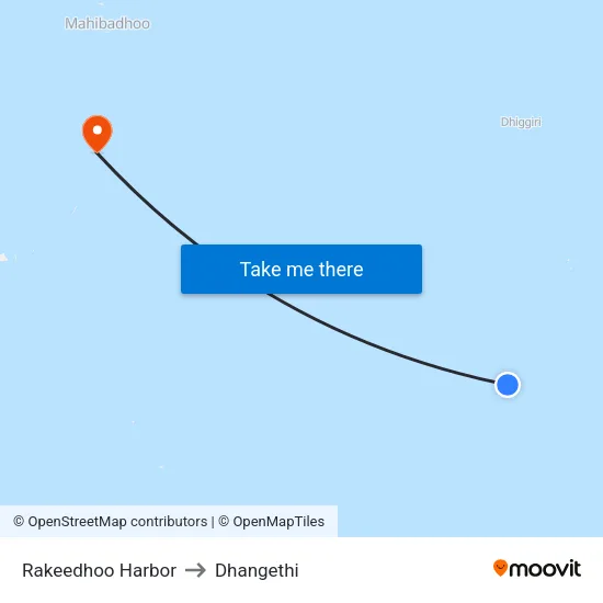 Rakeedhoo Harbor to Dhangethi map