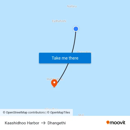 Kaashidhoo Harbor to Dhangethi map