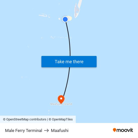 Male Ferry Terminal to Maafushi map