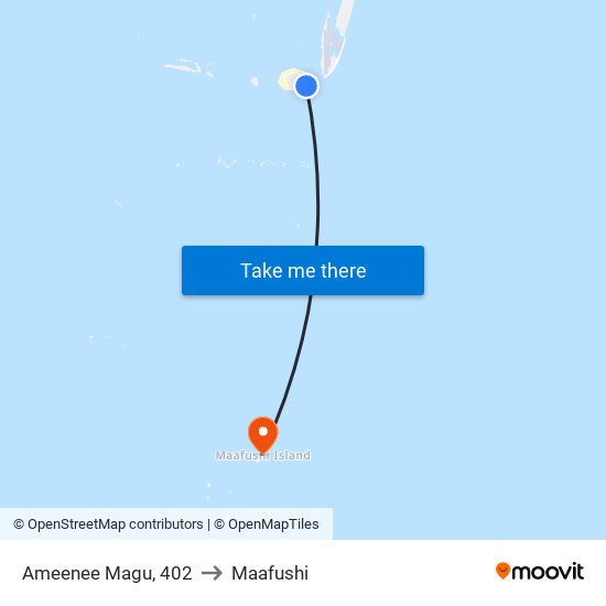 Ameenee Magu, 402 to Maafushi map