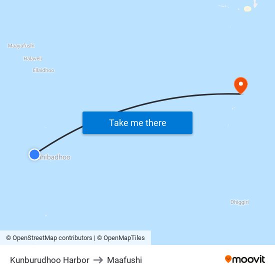 Kunburudhoo Harbor to Maafushi map