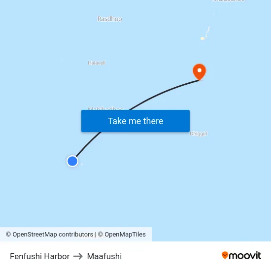 Fenfushi Harbor to Maafushi map