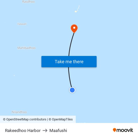 Rakeedhoo Harbor to Maafushi map