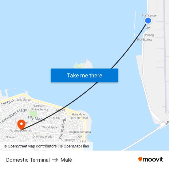 Domestic Terminal to Malé map