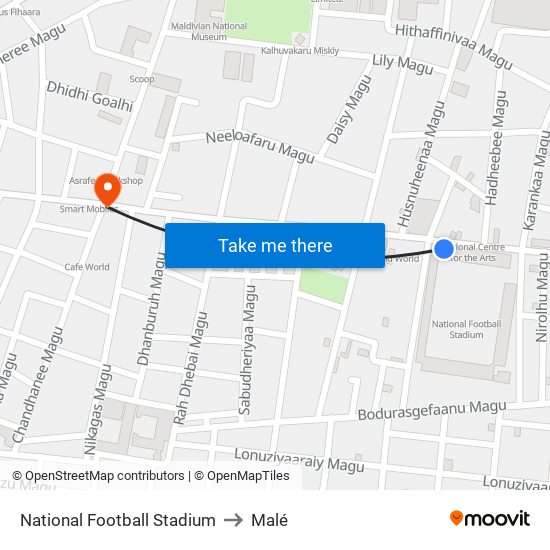 National Football Stadium to Malé map