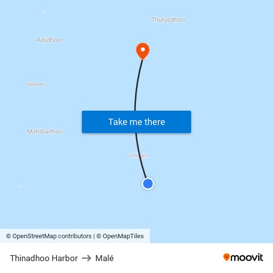 Thinadhoo Harbor to Malé map