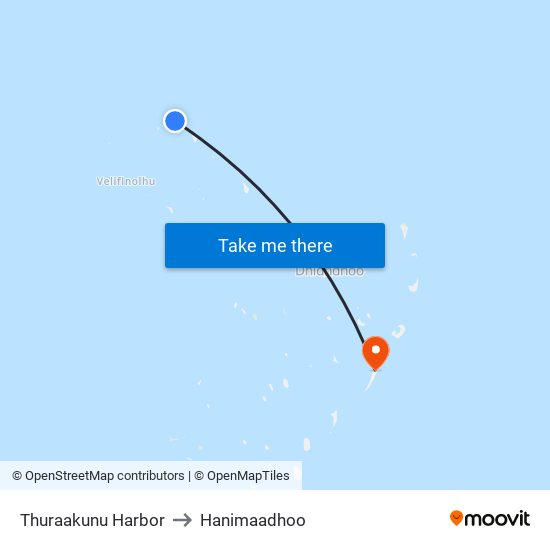 Thuraakunu Harbor to Hanimaadhoo map