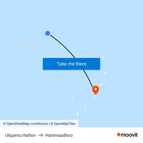 Uligamu Harbor to Hanimaadhoo map