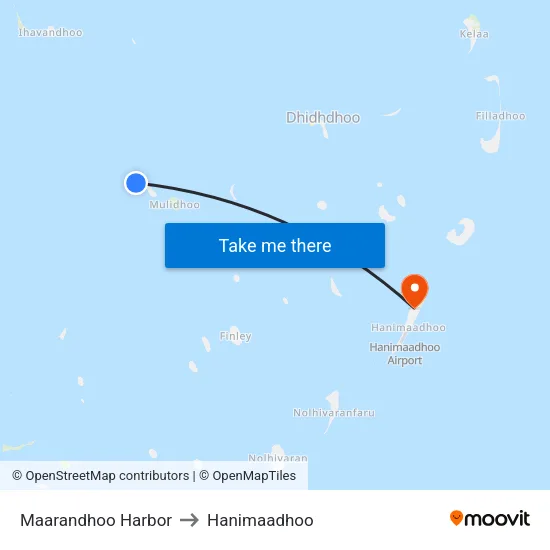 Maarandhoo Harbor to Hanimaadhoo map