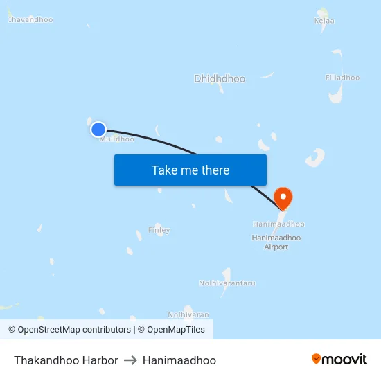 Thakandhoo Harbor to Hanimaadhoo map