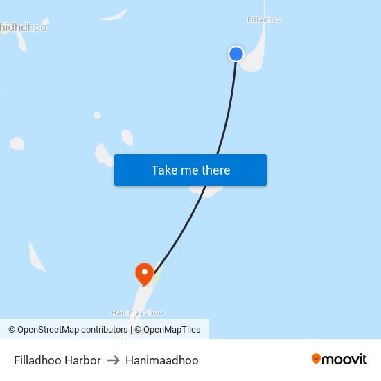 Filladhoo Harbor to Hanimaadhoo map