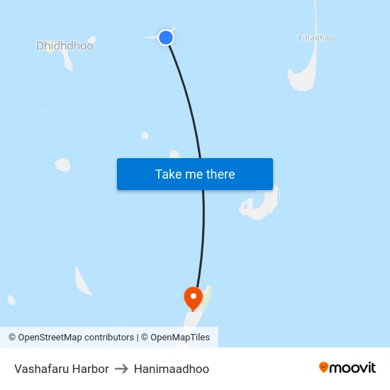 Vashafaru Harbor to Hanimaadhoo map