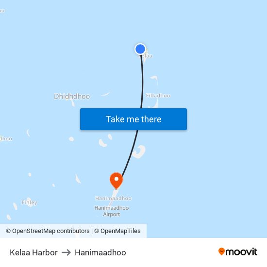 Kelaa Harbor to Hanimaadhoo map