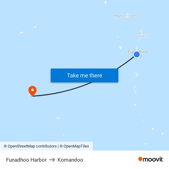 Funadhoo Harbor to Komandoo map