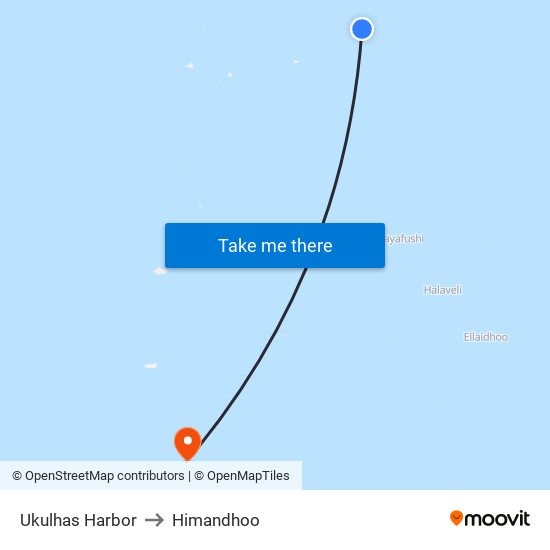 Ukulhas Harbor to Himandhoo map