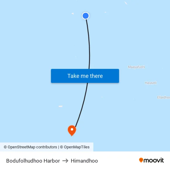 Bodufolhudhoo Harbor to Himandhoo map