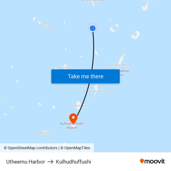 Utheemu Harbor to Kulhudhuffushi map