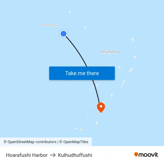 Hoarafushi Harbor to Kulhudhuffushi map
