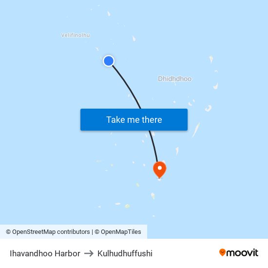 Ihavandhoo Harbor to Kulhudhuffushi map