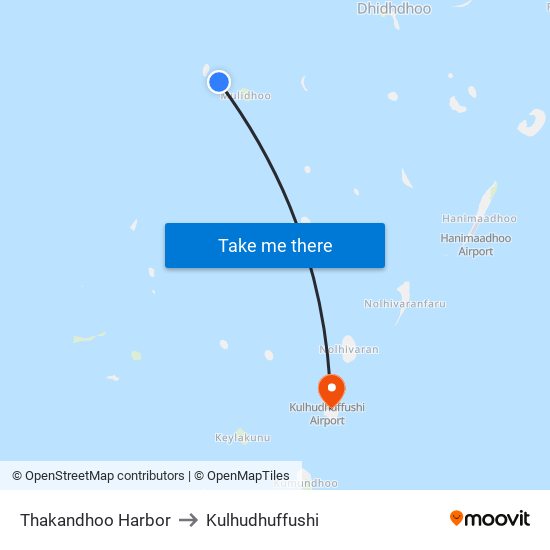 Thakandhoo Harbor to Kulhudhuffushi map