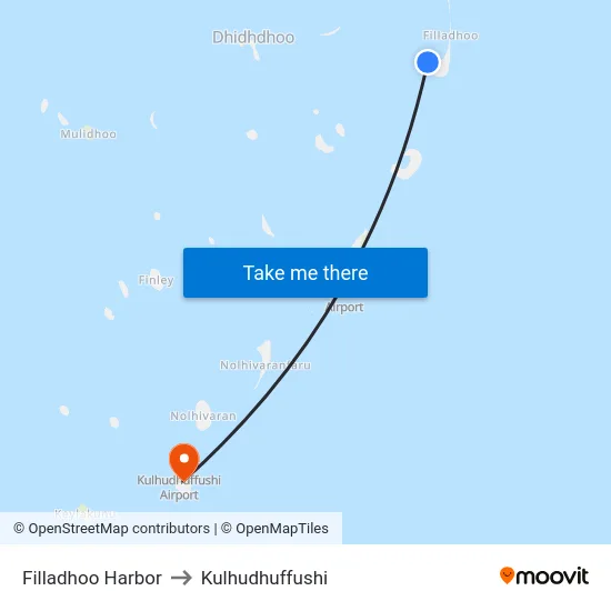 Filladhoo Harbor to Kulhudhuffushi map