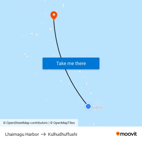 Lhaimagu Harbor to Kulhudhuffushi map